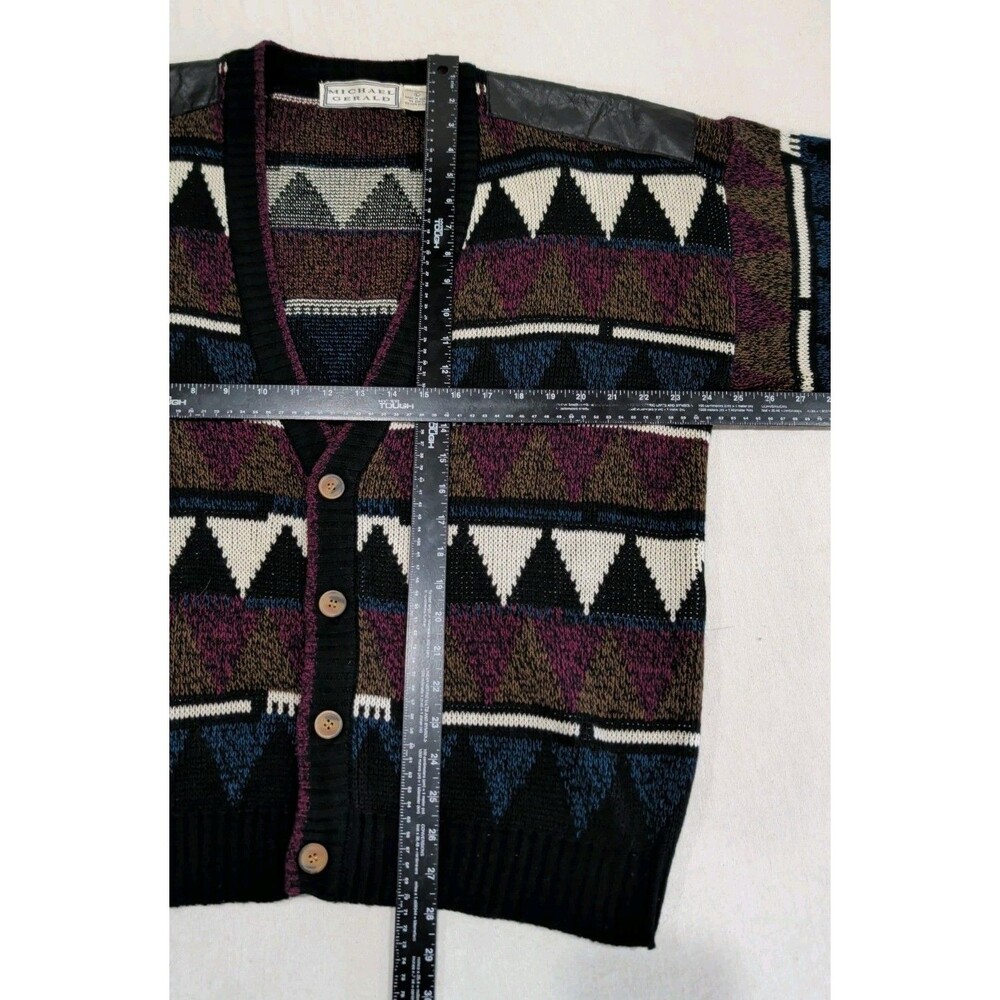 Vintage Michael Gerald Cardigan Sweater Geometric Collegiate Acrylic Mens Large - Picture 7 of 8